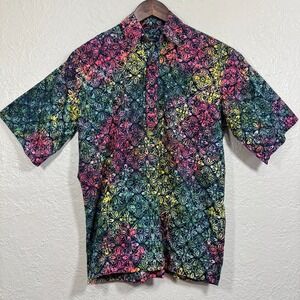 Pete Huntington Hawaiian Camp Shirt‎ S Neon Rainbow Handcrafted Tropical Resort